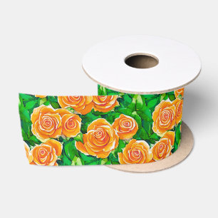 Ruban En Satin Pêche / Corail Orange Aquarelle Roses
