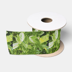 Ruban En Satin Peinture à l'huile Feuille verte,