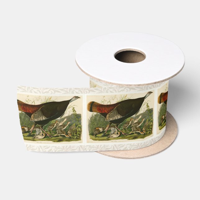 Ruban En Satin Peinture d'oiseaux sauvages de Turquie Audubon (Bobine)