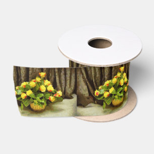 Ruban En Satin Peinture en panier de roses jaunes