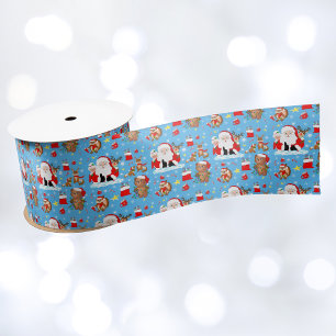 Ruban En Satin Père Noël avec animaux de la forêt