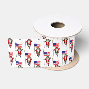 Ruban En Satin Père Noël Avec Drapeau Des Etats-Unis