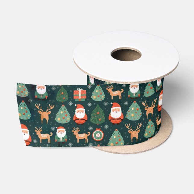 Ruban En Satin Père Noël et rennes (Bobine)