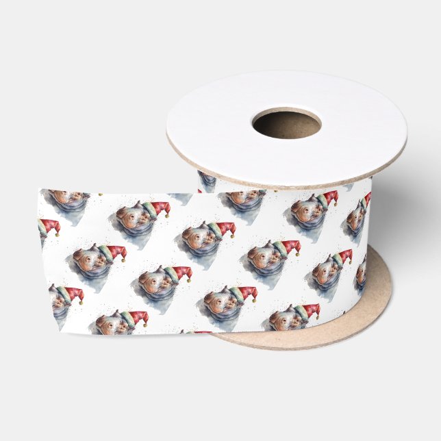Ruban En Satin Père Noël Petit Hippo (Bobine)