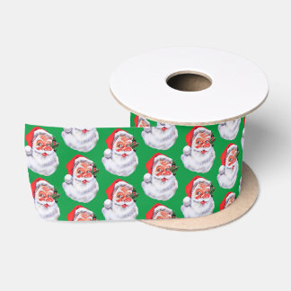 Ruban En Satin Père Noël souriant Vert Noël