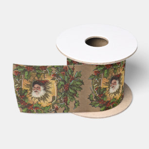 Ruban En Satin Père Noël Vintage Antique Houx Noël