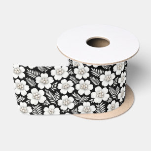 Ruban En Satin Perles blanches sur motif floral