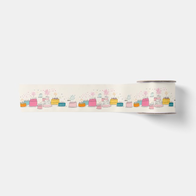 Ruban En Satin Personalized Party Tissue – Doodle Cakes on Cream (Devant)