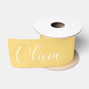 Ruban En Satin Personnalisé Jaune Élégant Nom Satin