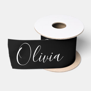 Ruban En Satin Personnalisé Noir Élégant Nom Satin