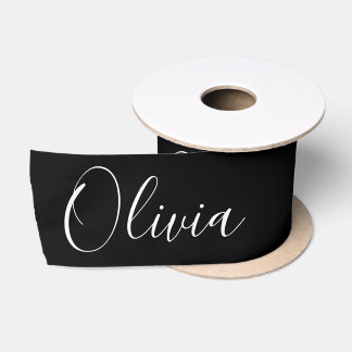 Ruban En Satin Personnalisé Noir Élégant Nom Satin