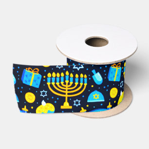 Ruban En Satin Personnaliser HANOUKKA Blue Gold Satin ruban