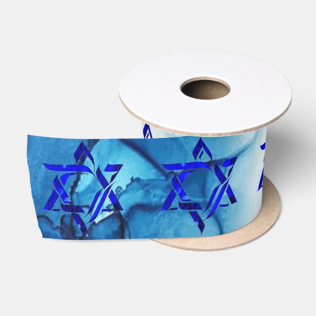 Ruban En Satin Personnaliser HANOUKKA HEBREW STARS Satin Ribbon (Bobine)
