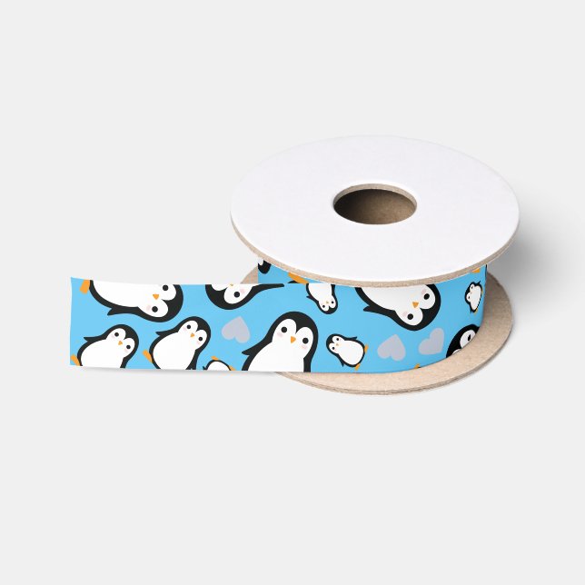 Ruban En Satin Petit Baby shower de pingouin bleu garçon (Bobine)