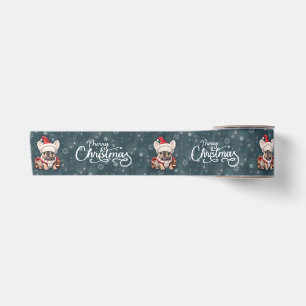 Ruban En Satin Petit Chien à taureaux français Santa Hat Joyeux N