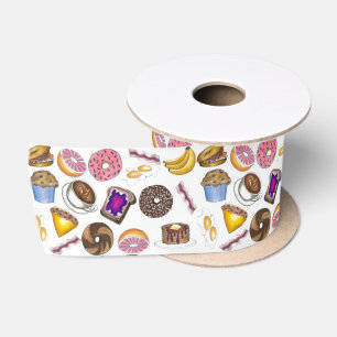 Ruban En Satin Petit-déjeuner Brunch Nourriture Bagel Donut OEufs