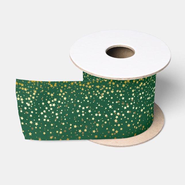 Ruban En Satin Petite étoile d'or Ribbon-Emeral vert (Bobine)