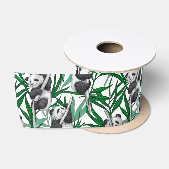 Ruban En Satin Petits panda sur (Bobine)