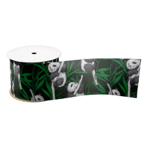 Ruban En Satin Petits panda sur vert foncé