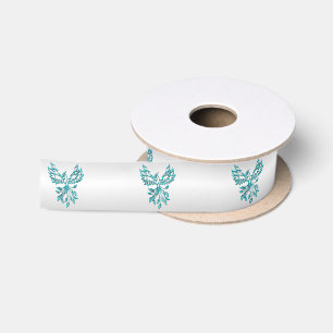 Ruban En Satin Phénix bleu sarcelle sur argent