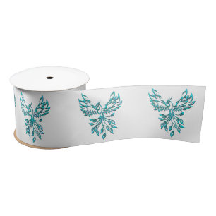 Ruban En Satin Phoenix bleu se lève sur blanc
