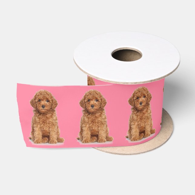 Ruban En Satin Photo personnalisée image personnalisée rose (Bobine)