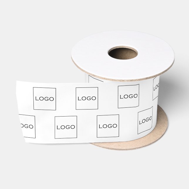 Ruban En Satin Photo simple logo blanc sur mesure (Bobine)