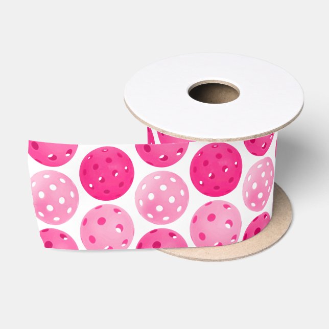 Ruban En Satin Pickleball rose et blanc Pickleballs (Bobine)