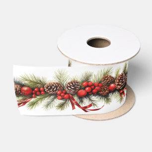 Ruban En Satin Pine de Noël Garland PineCones Rouge Satin Ruban