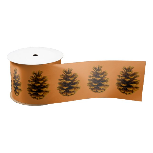 Ruban En Satin Pinecone nature rustique brun et orange (Bobine)