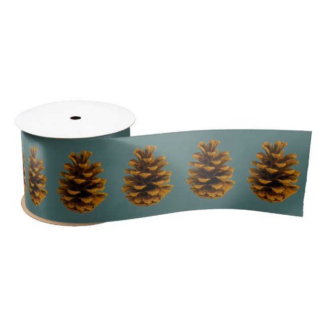 Ruban En Satin Pinecone nature rustique brun turquoise (Bobine)