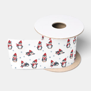 Ruban En Satin Pingouins mignons Oiseaux d'hiver Animaux de l'Arc