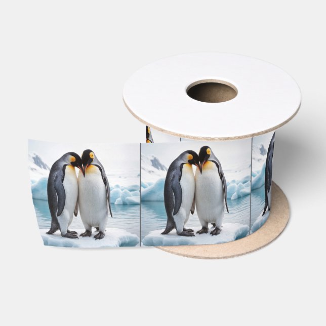 Ruban En Satin Pingouins Mignons Sur Un Glacier (Bobine)
