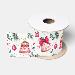 Ruban En Satin Pink Bows Gold Bells Christmas Ribon