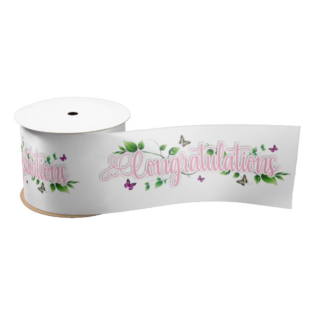 Ruban En Satin Pink Floral Félicitations texte Ruban (Bobine)