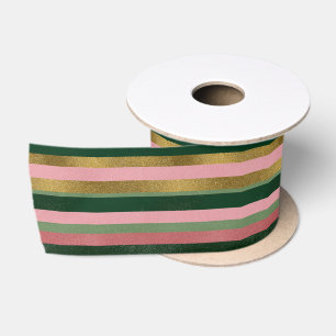 Ruban En Satin Pink Gold Green Stripes Noël