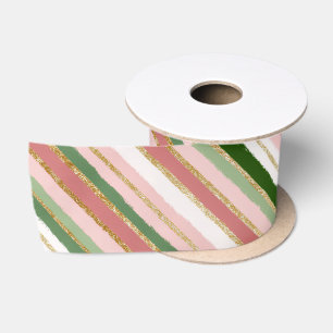 Ruban En Satin Pink Green Gold Stripes de Noël