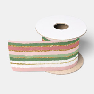 Ruban En Satin Pink Green Gold Stripes Noël