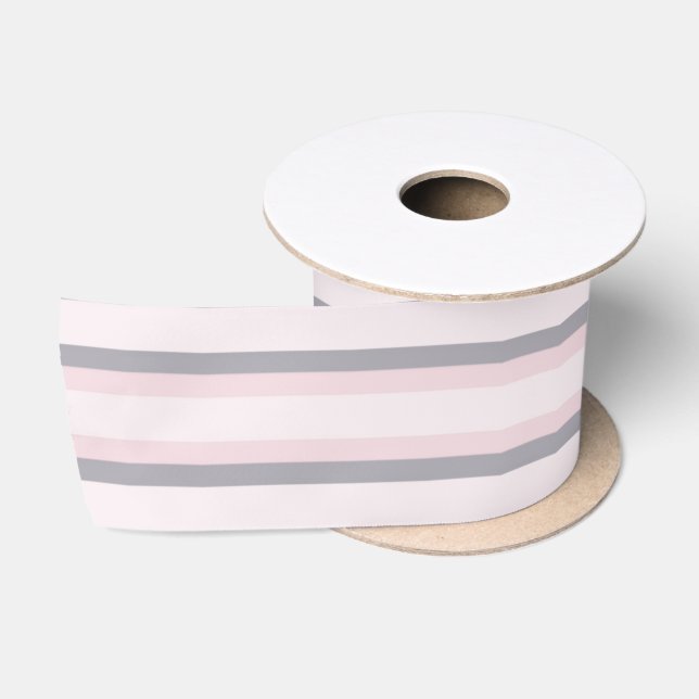 RUBAN EN SATIN PINK PASTEL & STRIPES GRIS (Bobine)