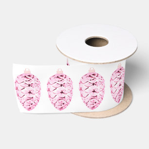 Ruban En Satin Pink Pinecones Ribbon blanc