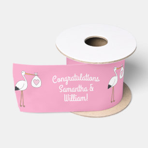 Ruban En Satin Pink Stork Baby Shower