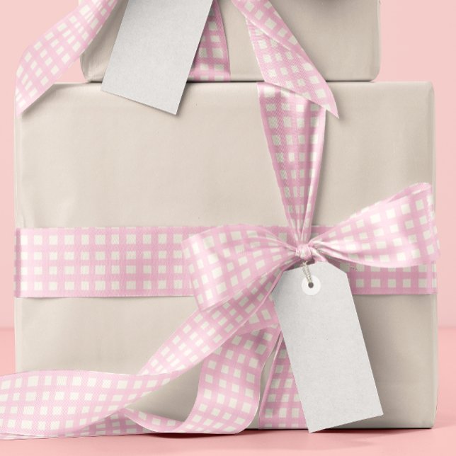 Ruban En Satin Pink Textured Gingham (pink and white gingham patterned ribbon)