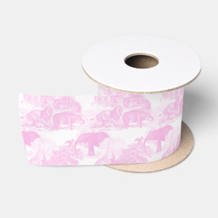 Ruban En Satin Pink Toile Jungle Animaux Safari Chinoiserie