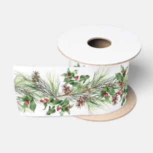 Ruban En Satin Pins de Noël et Baies sèches