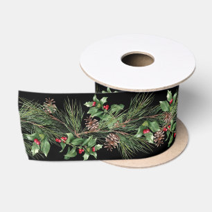 Ruban En Satin Pins de Noël et Baies sèches