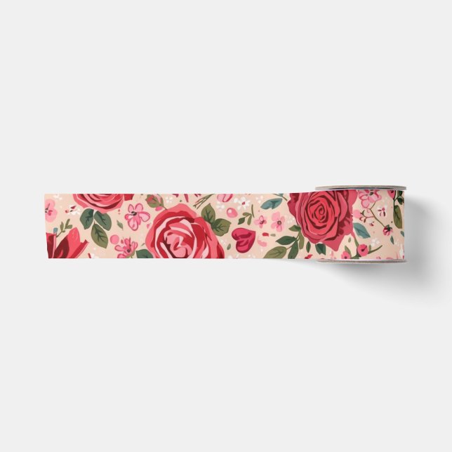 Ruban En Satin Pinstripe Pink Roses (Devant)