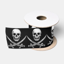 Ruban En Satin Pirate Crâne et os croisés des épées
