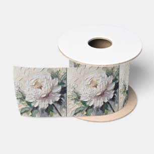 Ruban En Satin Pivoine blanche Art Impasto