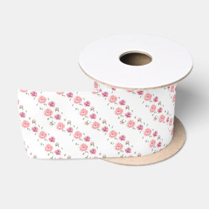 Ruban En Satin Pivoines aquarelles rose pour mariage 