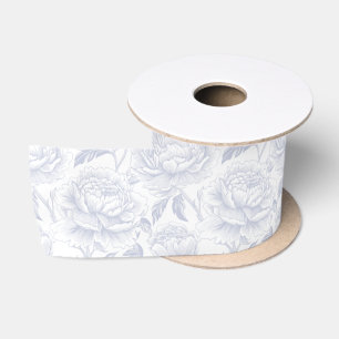 Ruban En Satin Pivoines en chinoiserie bleu poussiéreux